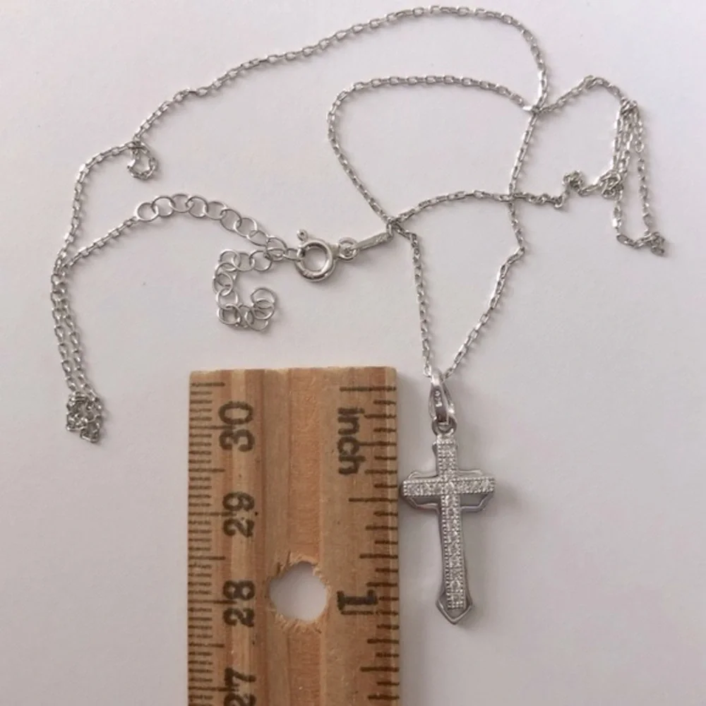 925 Silver double cross necklace cz stone